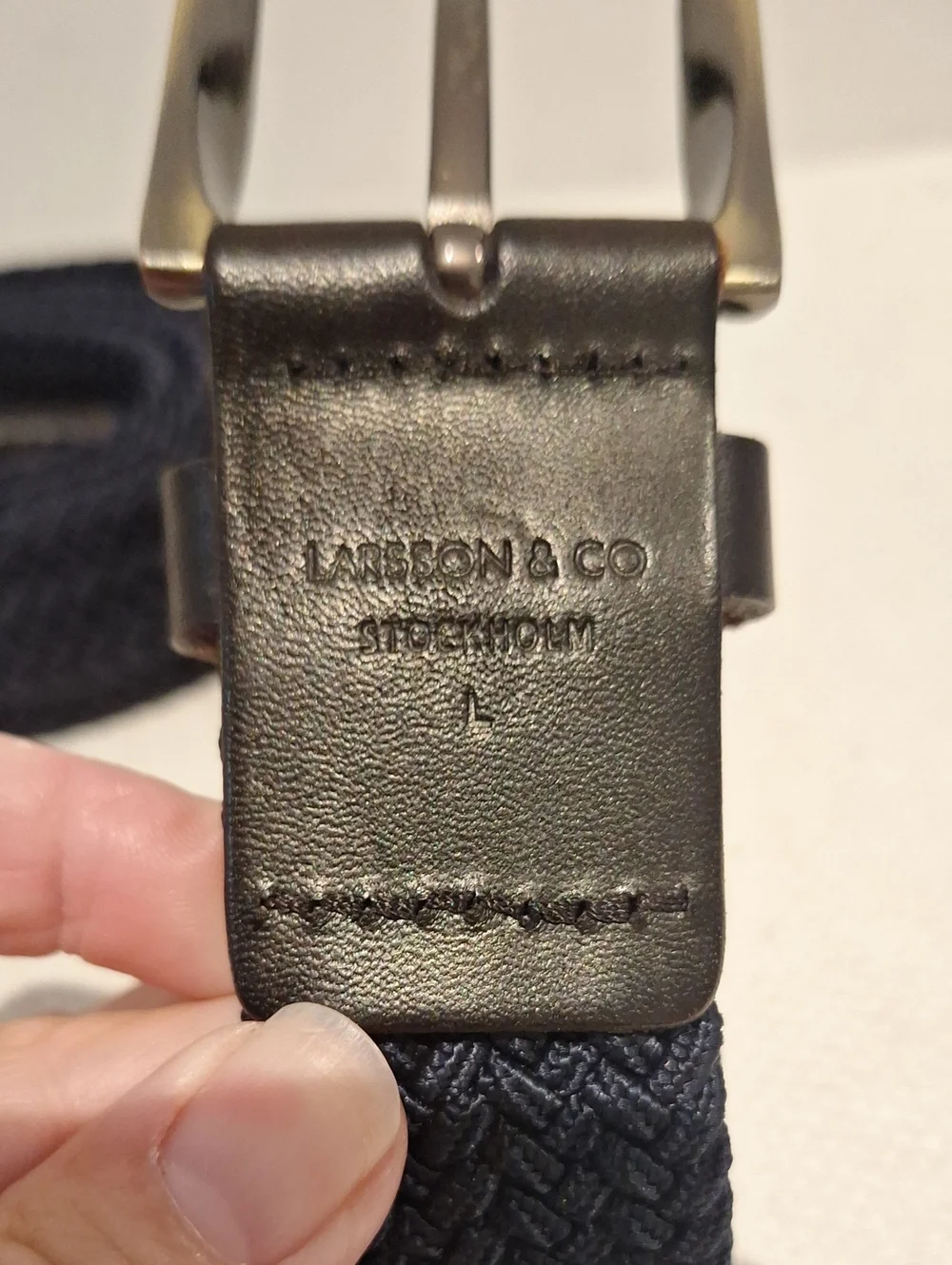 Larsson & Co. Woven Corded Navy Stretch Belt with Brass Buckle